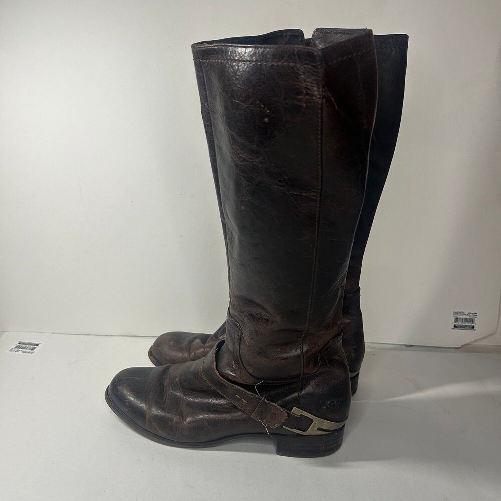UGG Channing II Brown Leather Knee High Riding Harness Boots Womens 7.5